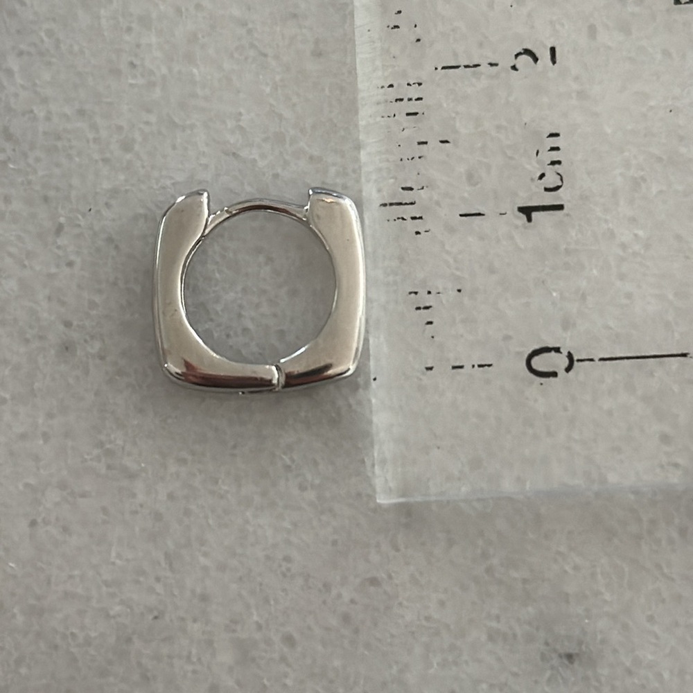 New Drop! Sterling Silver Mini Small Square Huggie Hoop Earrings - Picture 3 of 3